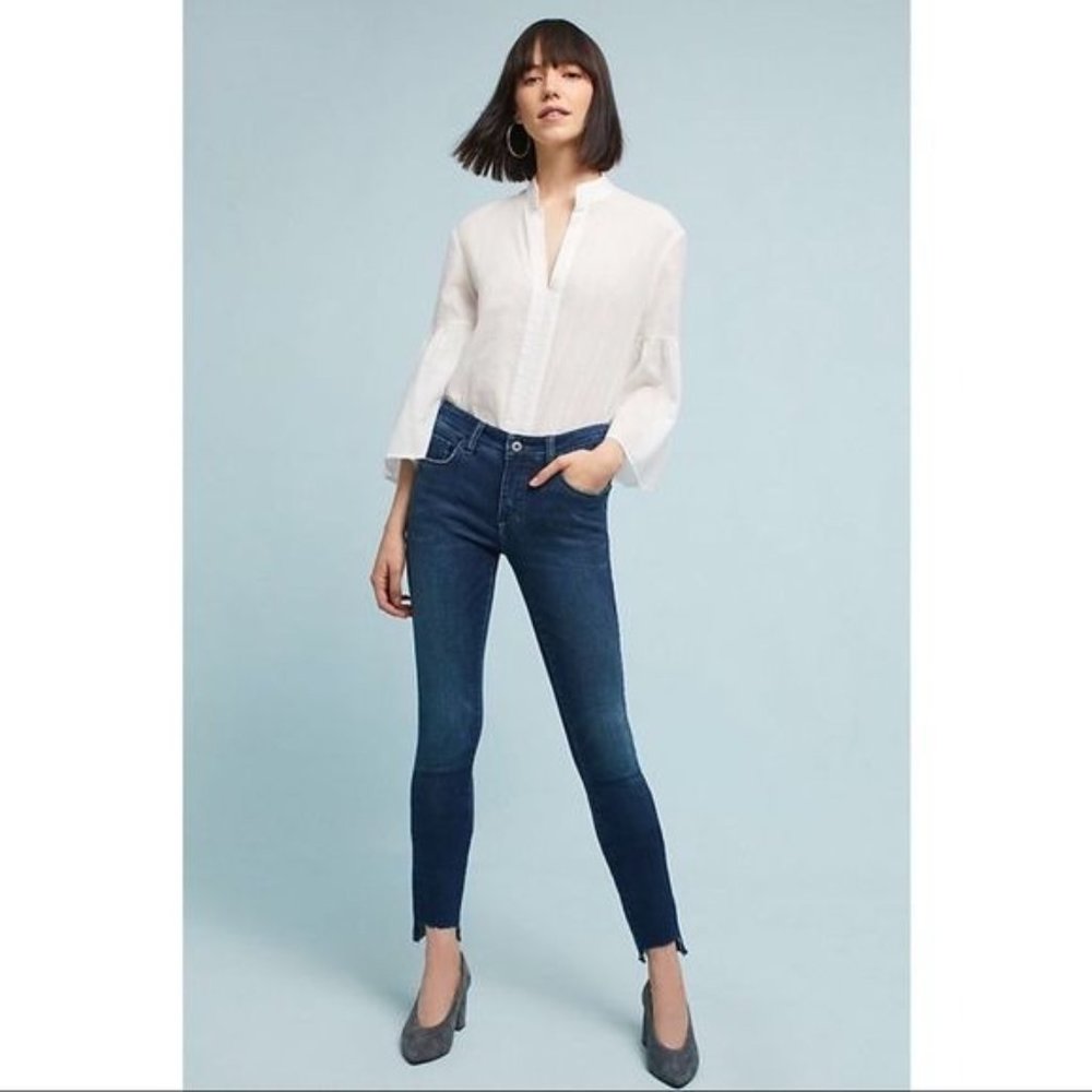 Pilcro Jeans Mid-Rise Skinny size 30 Shark Bite Raw Hem Ankle Dark Stretch Anthr